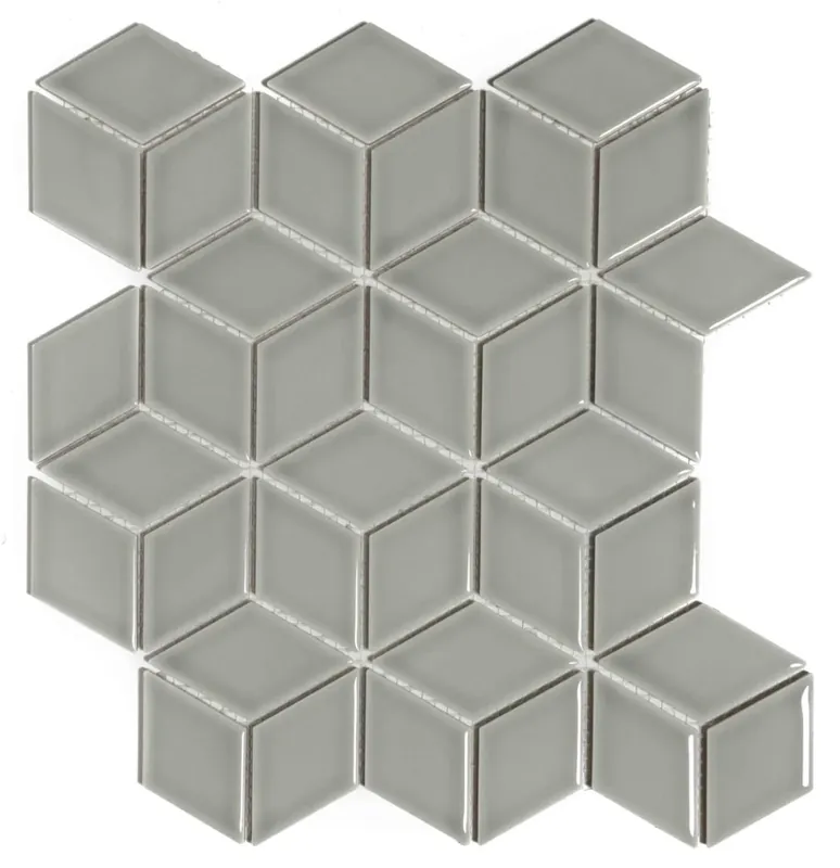 The Mosaic Factory Paris Mozaiek Tegel Cubic - Licht grijs Porselein Geglazuurd 266x305 mm Express Levering