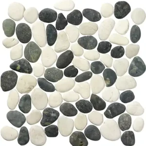Gratis Retour Stone Line Pebbles Mozaiek Tegel Kiezel - Wit / Zwart Kiezels Ongeglazuurd 300x300mm