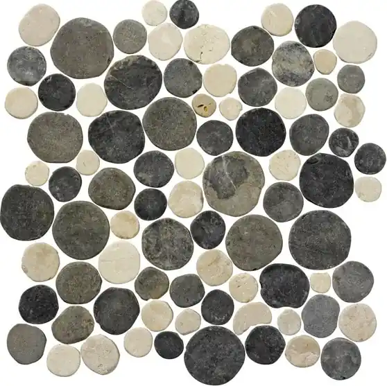 Stone Line Coins Mozaiek Tegel Round - Antracite / Crème Marmer Ongeglazuurd 300x300mm Koop Online