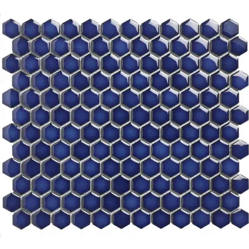 The Mosaic Factory Barcelona Mozaiek Tegel Hexagon - Kobalt blauw met rand Porselein Geglazuurd 260x300 mm Gereduceerde Prijs