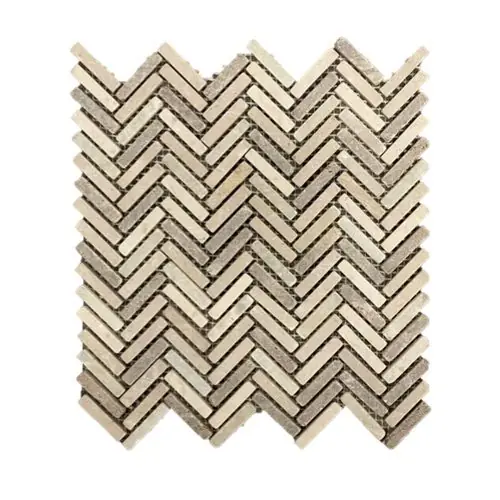 Stone Line Visgraat Mozaiek Tegel Kiezel - Suntraw - Beige / Bruin Ongeglazuurd 300x300mm Premium