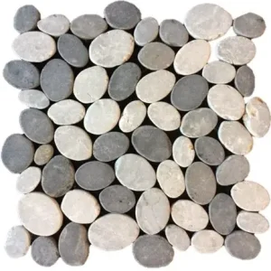 Koopje Stone Line Ovaal Mozaiek Tegel - Mix Grijs Ongeglazuurd 300x300mm