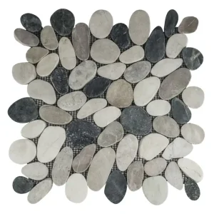 Stabigo Pebble S sliced tumb honed mix black, cream & brown 30x30 cm Nieuw