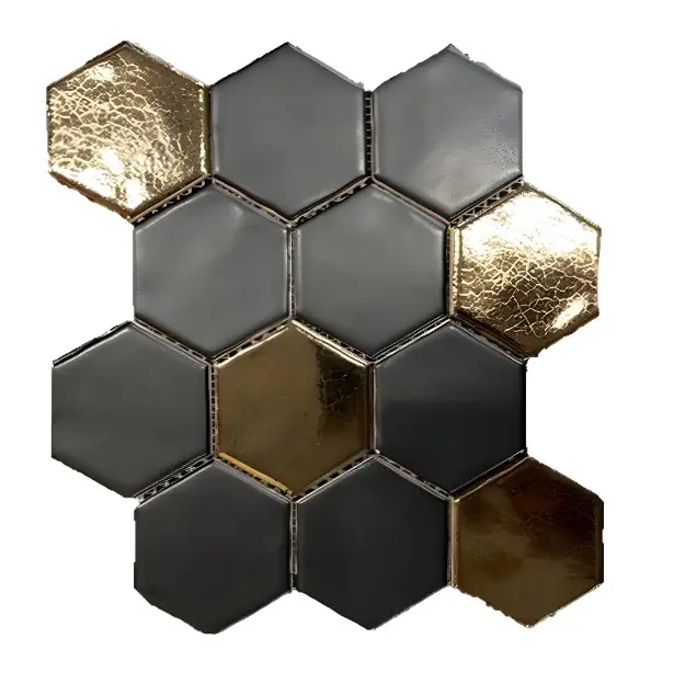 Snelle Levering Terre d'Azur Hexagonale Mosaic Black-Gold 28x30 cm