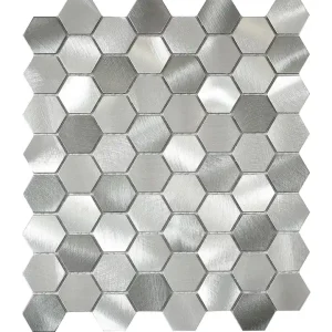 Koop Online Mozaïek tegels Surfaces Alfa Zilver 28,3x24,5 - Hexagon Wandtegels Metaal