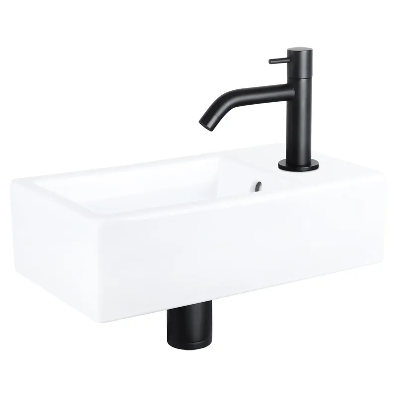 Nu Kopen Differnz Force fonteinset keramiek - kraan gebogen - 40 x 22 x 11.5 cm - mat zwart