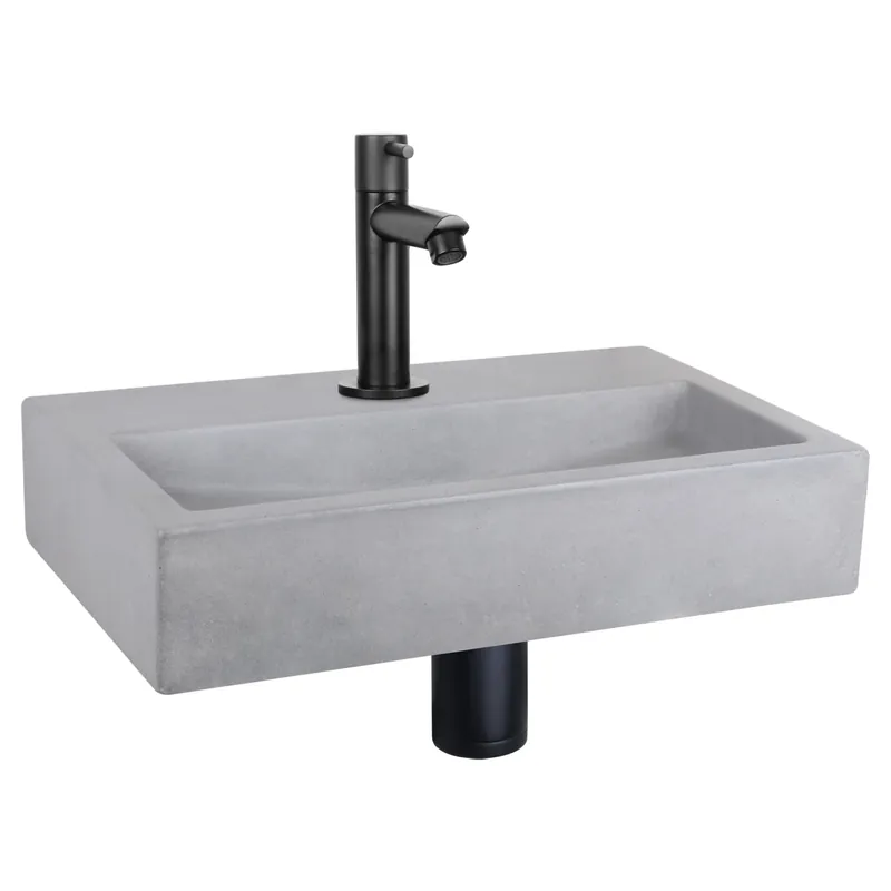 Differnz Flat fonteinset beton lichtgrijs - kraan recht - 38 x 24 x 8 cm - mat zwart Beperkt Aanbod
