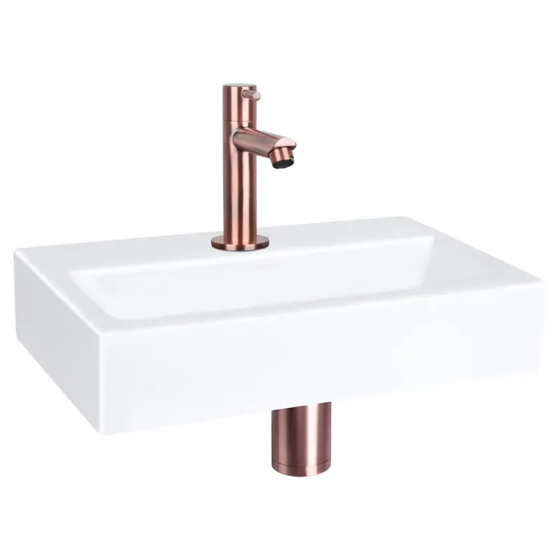 Differnz Flat fonteinset keramiek - kraan recht - 38 x 24 x 7 cm - rood koper Koopje