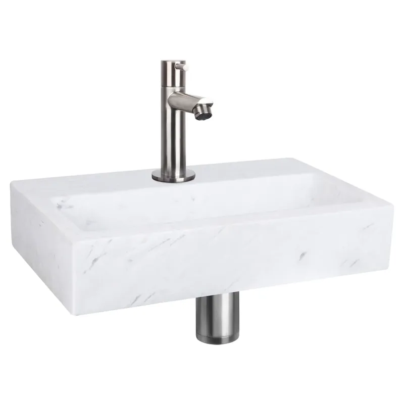 Differnz Flat fonteinset marmer - kraan recht - 38 x 24 x 8 cm - mat chroom Aanbieding