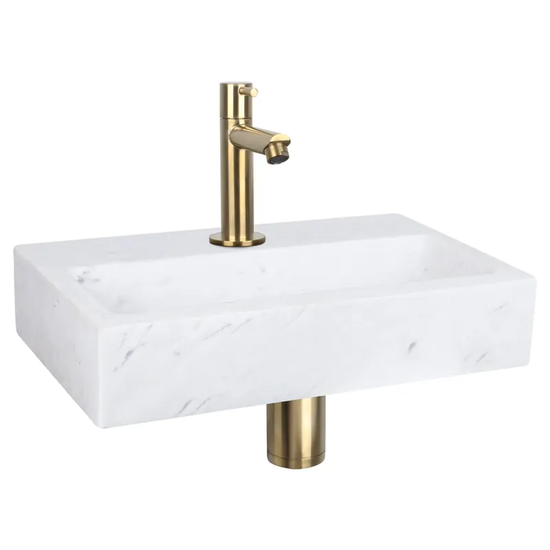 Direct Beschikbaar Differnz Flat fonteinset marmer - kraan recht - 38 x 24 x 8 cm - mat goud