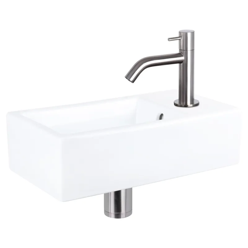 Differnz Force fonteinset keramiek - kraan gebogen - 40 x 22 x 11.5 cm - mat chroom Gratis Retour