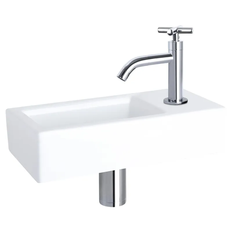 Differnz Ravo fonteinset keramiek - kraan kruis - 38.5 x 18.5 x 9 cm - chroom Favoriet