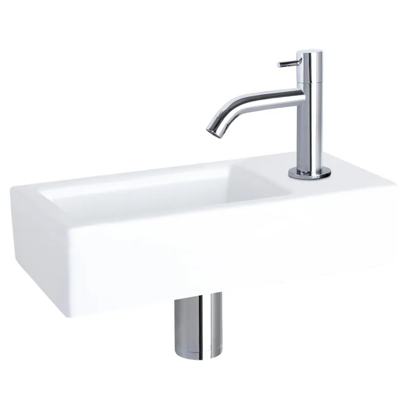 Differnz Ravo fonteinset keramiek - kraan gebogen - 38.5 x 18.5 x 9 cm - chroom Direct Beschikbaar