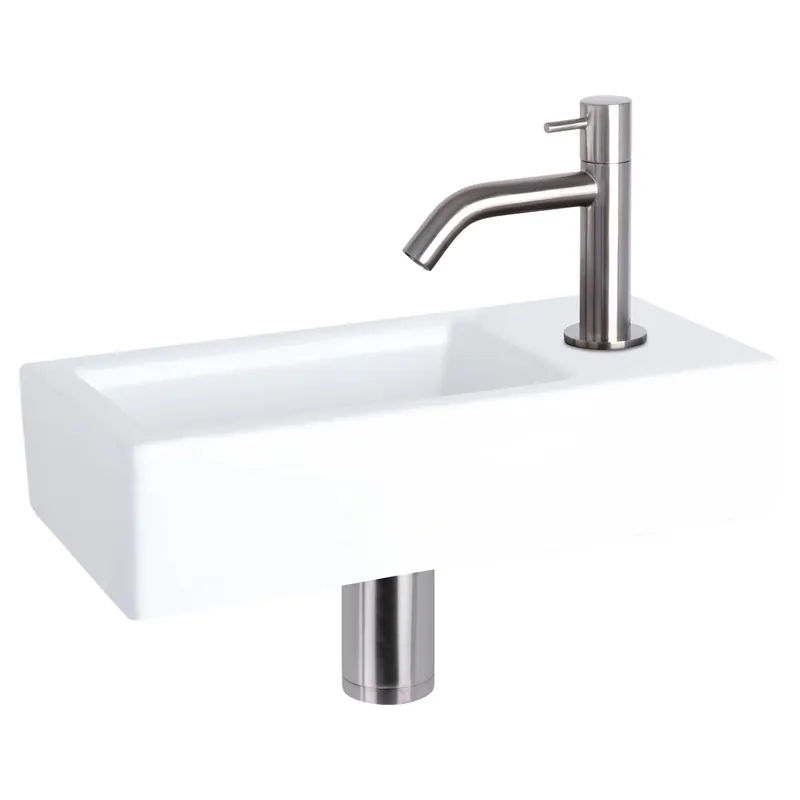 Nu Kopen Differnz Ravo fonteinset keramiek - kraan gebogen - 38.5 x 18.5 x 9 cm - mat chroom