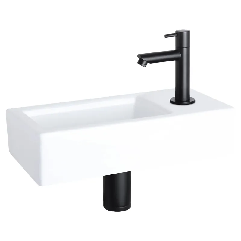 Laatste Kans Differnz Ravo fonteinset rechts - keramiek - kraan recht - 38.5 x 18.5 x 9.5 cm - mat zwart