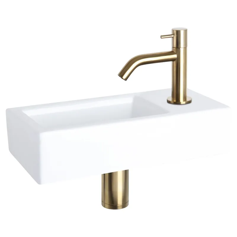 Differnz Ravo fonteinset keramiek - kraan gebogen - 38.5 x 18.5 x 9 cm - mat goud Dagaanbieding