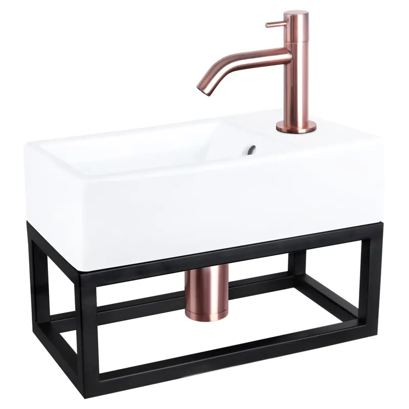 Differnz Force fonteinset keramiek - kraan gebogen - met handdoekrek - 40 x 22 x 11.5 cm - rood koper Superprijs