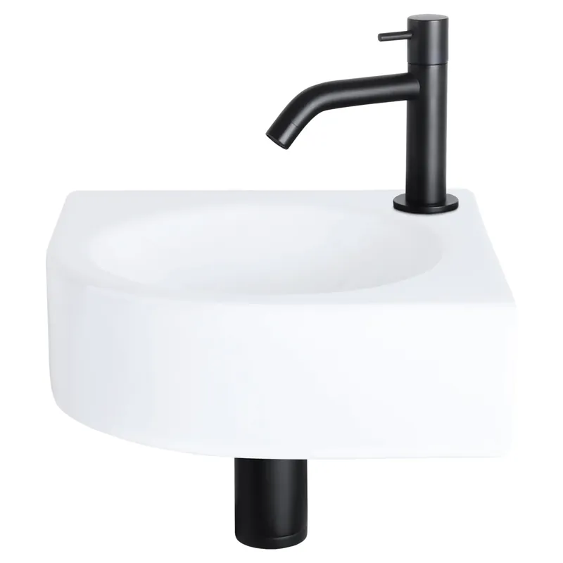 Direct Beschikbaar Differnz Cleo fonteinset keramiek - kraan gebogen - 30 x 30 x 10 cm - mat zwart