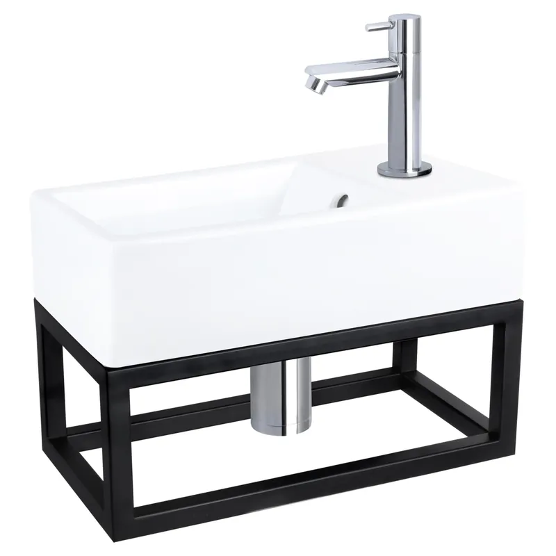 Differnz Force fonteinset keramiek - kraan recht - met handdoekrek - 40 x 22 x 11.5 cm - chroom Rechtstreeks Van De Fabrikant