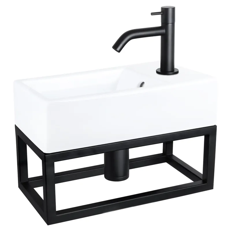 Differnz Force fonteinset keramiek - kraan gebogen - met handdoekrek - 40 x 22 x 11.5 cm - mat zwart Hete Deal