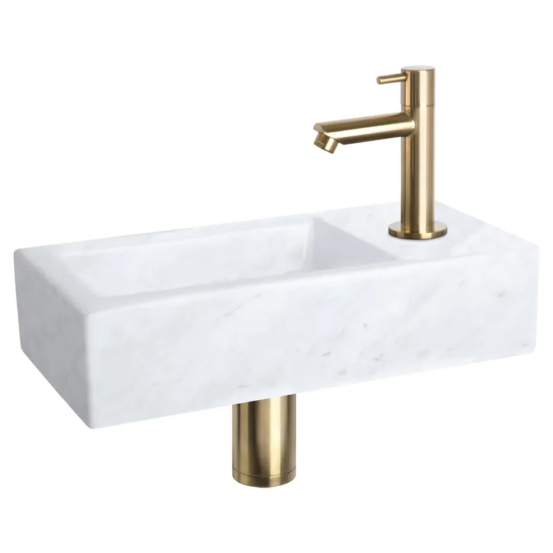 Betaalbaar Differnz Helios fonteinset marmer - kraan recht - 37.5 x 18.5 x 9.5 cm - mat goud