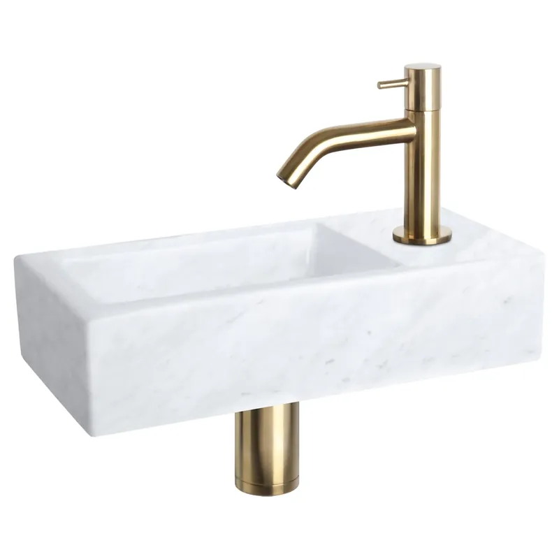Flitsaanbieding Differnz Helios fonteinset marmer - kraan gebogen - 37.5 x 18.5 x 9.5 cm - mat goud