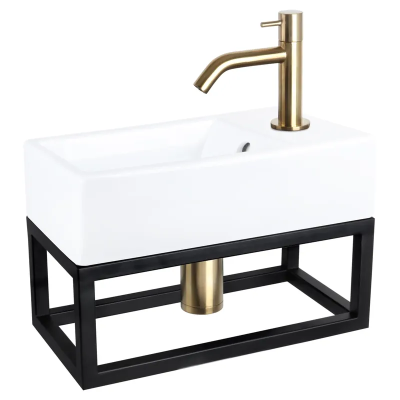 Differnz Force fonteinset keramiek - kraan gebogen - met handdoekrek - 40 x 22 x 11.5 cm - mat goud Hete Deal