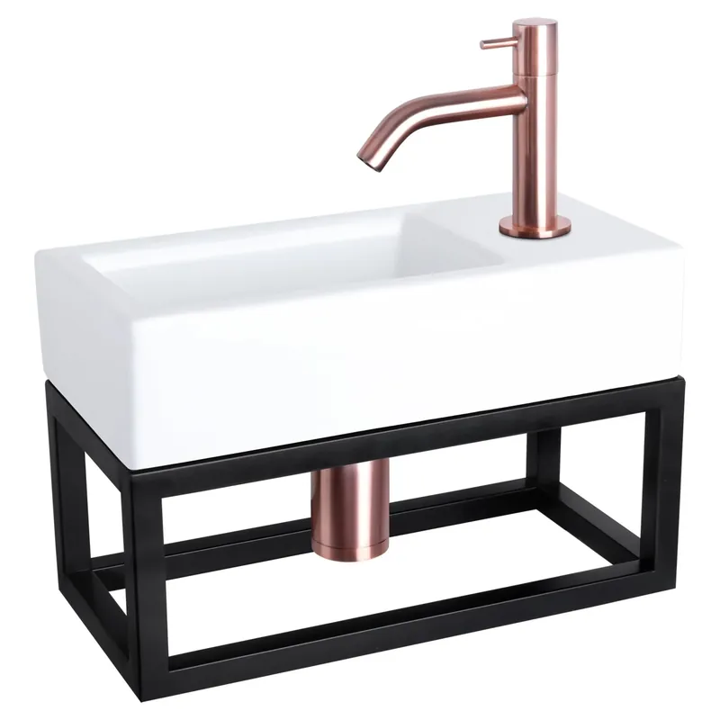 Differnz Ravo fonteinset keramiek - kraan gebogen - met handdoekrek - 38.5 x 18.5 x 9 cm - rood koper Laatste Versie