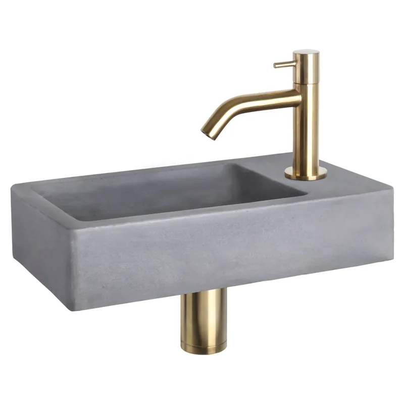 Alleen Vandaag Differnz Force fonteinset beton donkergrijs - kraan gebogen - 40 x 22 x 8 cm - mat goud