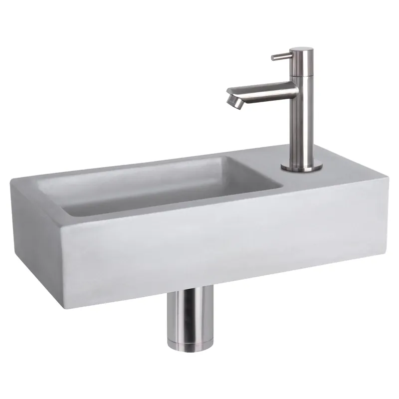 Differnz Ravo fonteinset beton lichtgrijs - kraan recht - 38.5 x 18.5 x 9 cm - mat chroom Betaalbaar