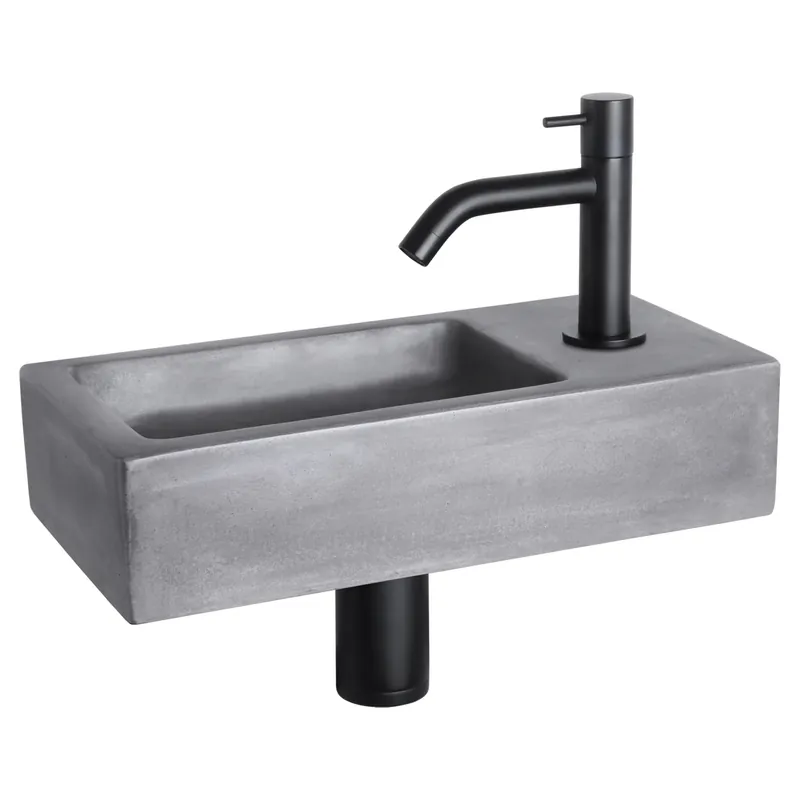 Differnz Ravo fonteinset beton donkergrijs - kraan gebogen - 38.5 x 18.5 x 9 cm - mat zwart Must-Have