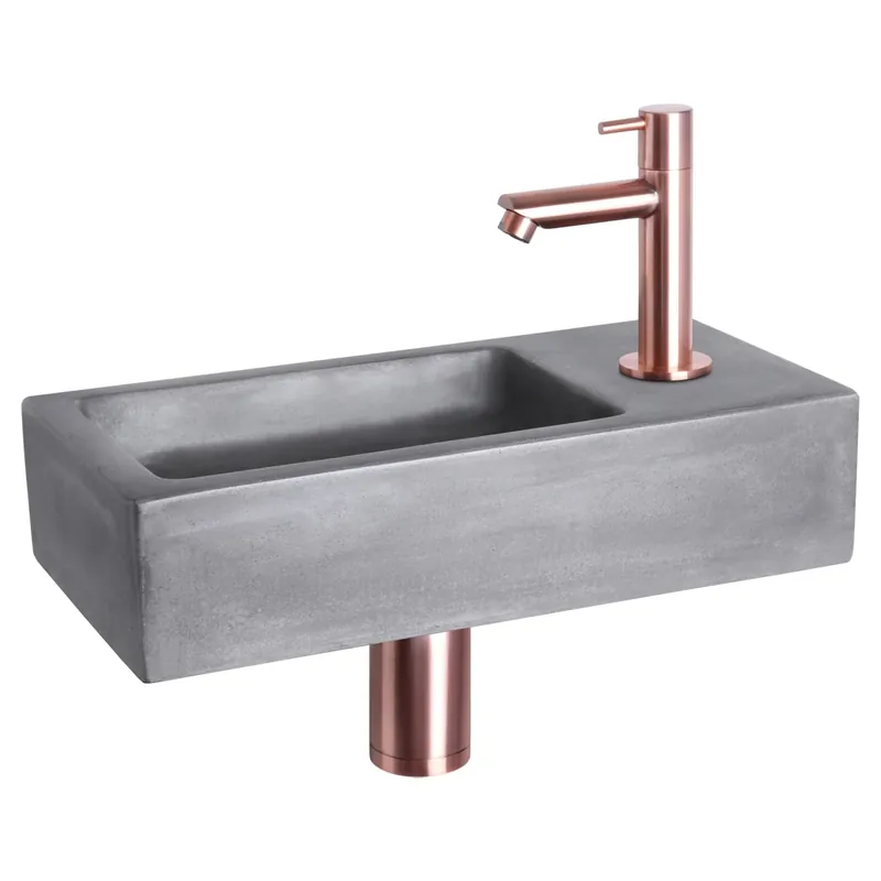 Differnz Ravo fonteinset beton donkergrijs - kraan recht - 38.5 x 18.5 x 9 cm - rood koper Hoge Kwaliteit