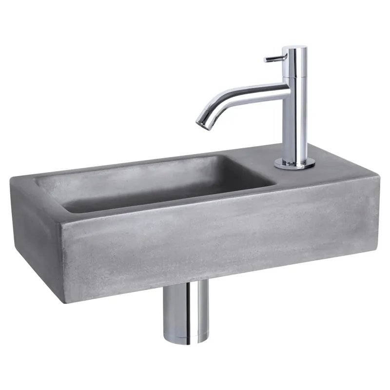Differnz Ravo fonteinset beton donkergrijs - kraan gebogen - 38.5 x 18.5 x 9 cm - chroom Op = Op