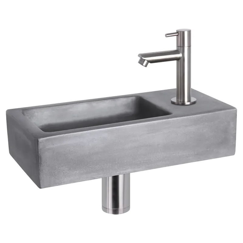 Differnz Ravo fonteinset beton donkergrijs - kraan recht - 38.5 x 18.5 x 9 cm - mat chroom Flitsaanbieding