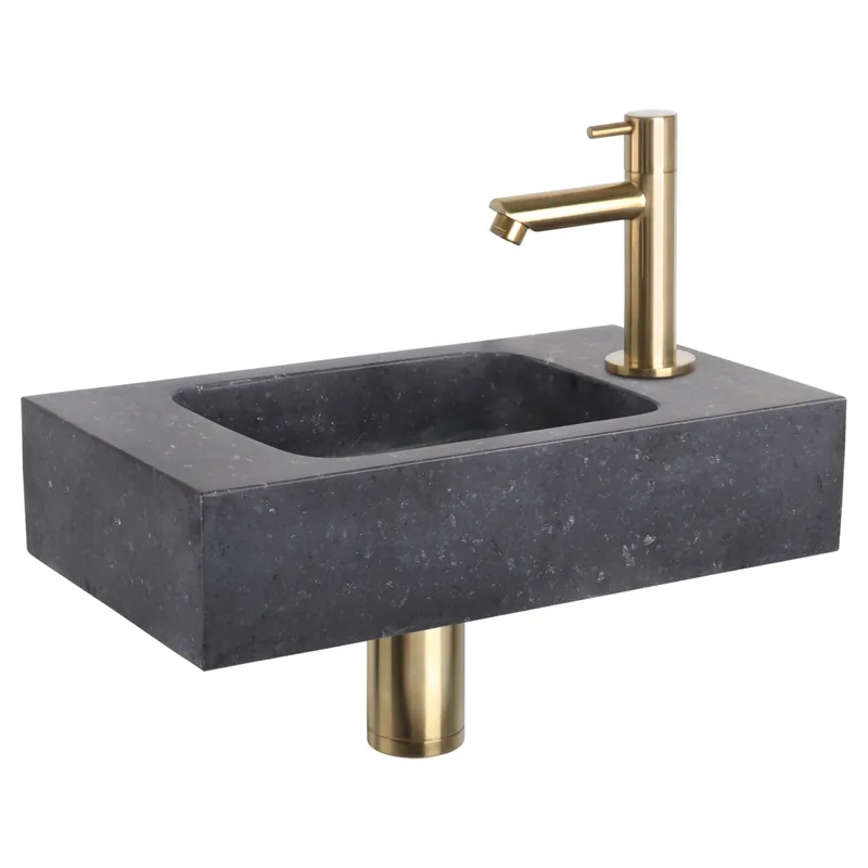 Differnz fonteinset bombai black - natuursteen - kraan recht - 40 x 22 x 9 cm - mat goud Superprijs