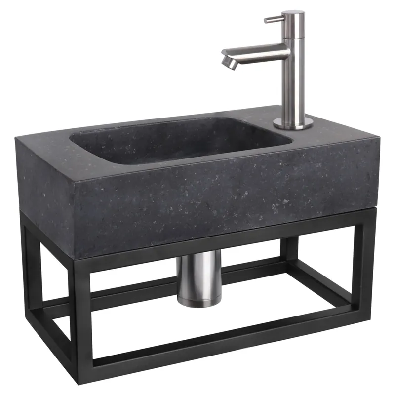Nieuw Differnz fonteinset bombai black - natuursteen - kraan recht - met handdoekrek - 40 x 22 x 9 cm - mat chroom