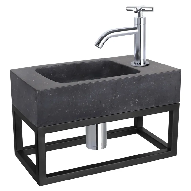 Populair Differnz fonteinset bombai black - natuursteen - kraan kruis - met handdoekrek - 40 x 22 x 9 cm - chroom