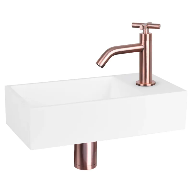 Differnz Solid fonteinset solid surface - kraan kruis - 36 x 18.5 x 9 cm - rood koper Dagaanbieding