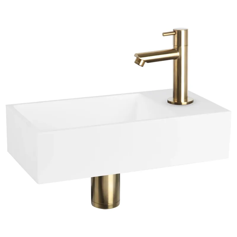 Differnz Solid fonteinset solid surface - kraan recht - 36 x 18.5 x 9 cm - mat goud Exclusieve Aanbieding