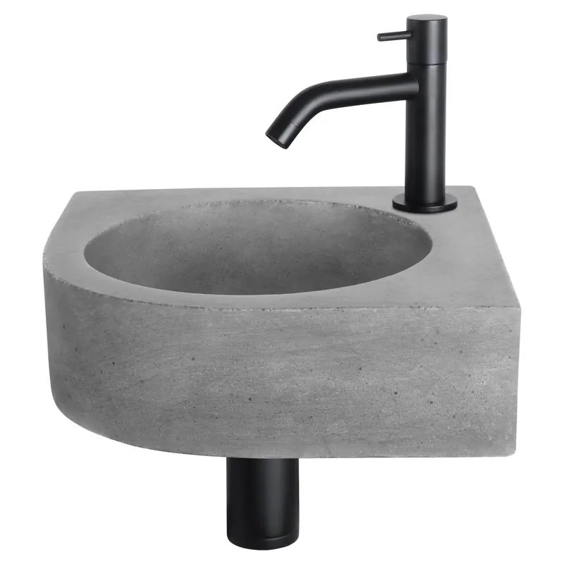 Alleen Vandaag Differnz Cleo fonteinset beton donkergrijs - kraan gebogen - 31.5 x 31.5 x 10 cm - mat zwart