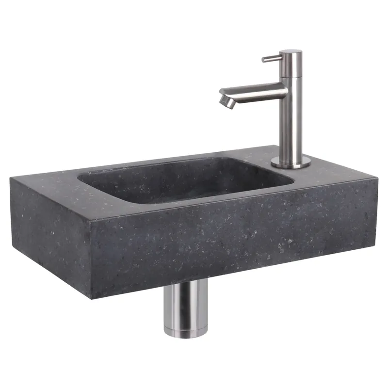 Differnz fonteinset bombai black - natuursteen - kraan recht - 40 x 22 x 9 cm - mat chroom Goedkoop