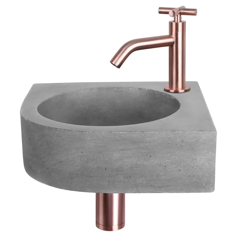 Differnz Cleo fonteinset beton donkergrijs - kraan kruis - 31.5 x 31.5 x 10 cm - rood koper Gecertificeerd
