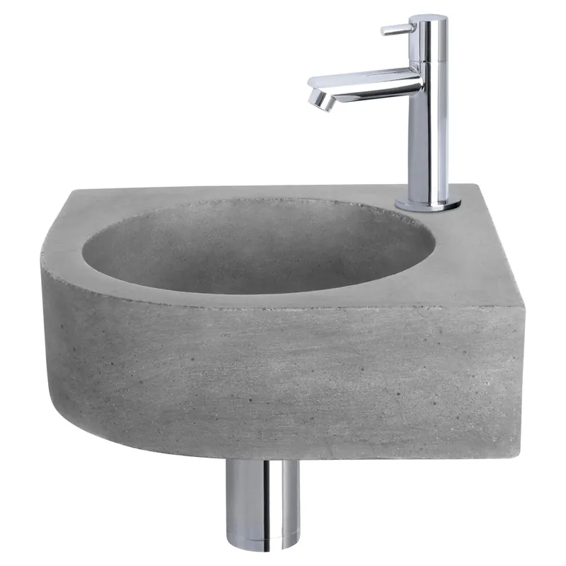Lage Prijs Differnz Cleo fonteinset beton donkergrijs - kraan recht - 31.5 x 31.5 x 10 cm - chroom