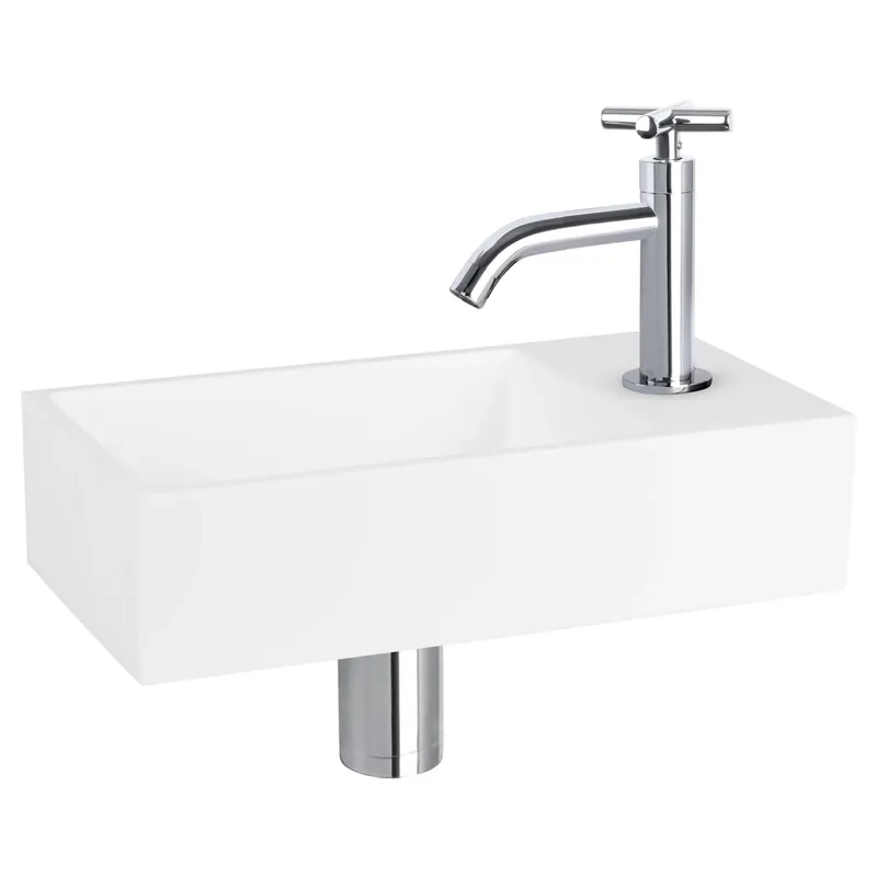 Differnz Solid fonteinset solid surface - kraan kruis - 36 x 18.5 x 9 cm - chroom Populair