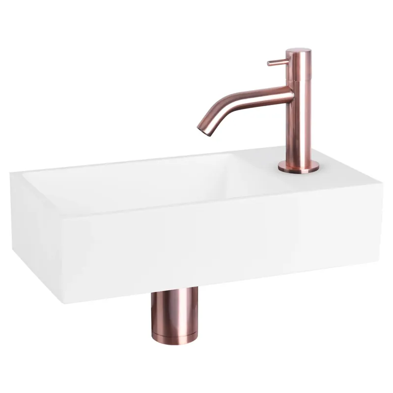 Differnz Solid fonteinset solid surface - kraan gebogen - 36 x 18.5 x 9 cm - rood koper Gecertificeerd