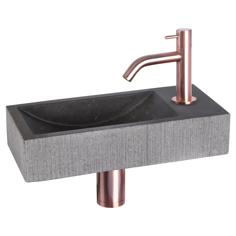 Differnz Ribble fonteinset bombai black - natuursteen - kraan gebogen - 38 x 18 x 8 cm - rood koper Beperkt Aanbod