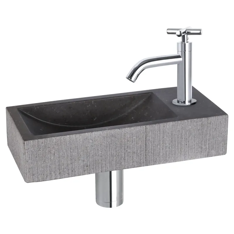 Differnz Ribble fonteinset bombai black - natuursteen - kraan kruis - 38 x 18 x 8 cm - chroom Beste Prijs