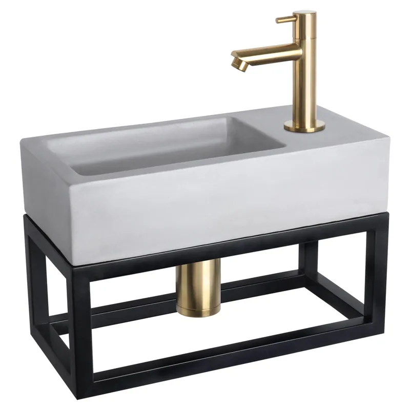 Meest Verkocht Differnz Ravo fonteinset beton lichtgrijs - kraan recht - met handdoekrek - 38.5 x 18.5 x 9 cm - mat goud