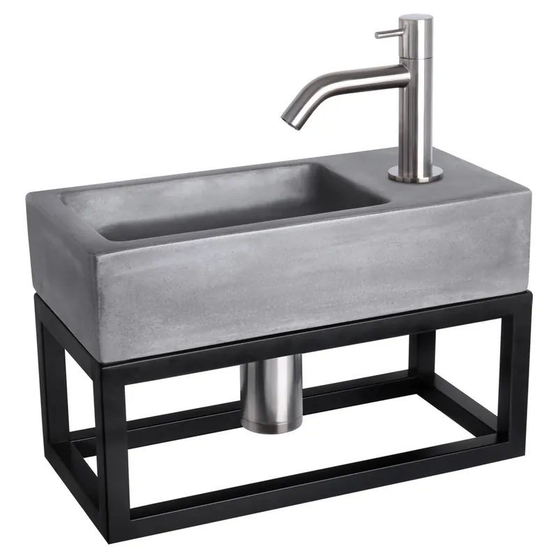 Differnz Ravo fonteinset beton donkergrijs - kraan gebogen - met handdoekrek - 38.5 x 18.5 x 9 cm - mat chroom Gecertificeerd