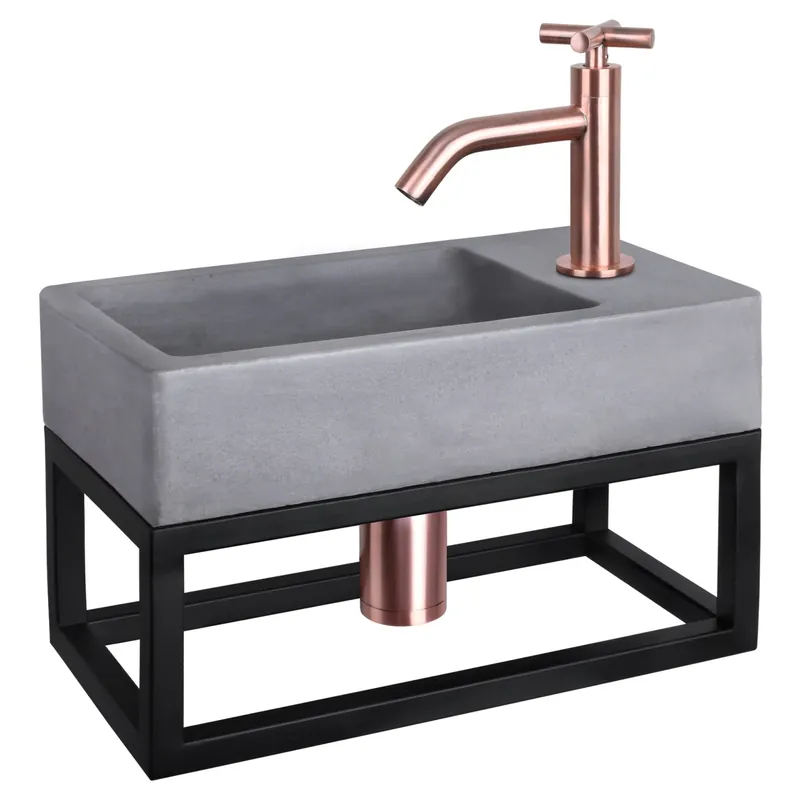 Differnz Force fonteinset beton donkergrijs - kraan kruis - met handdoekrek - 40 x 22 x 9 cm - rood koper Tijdelijk Beschikbaar